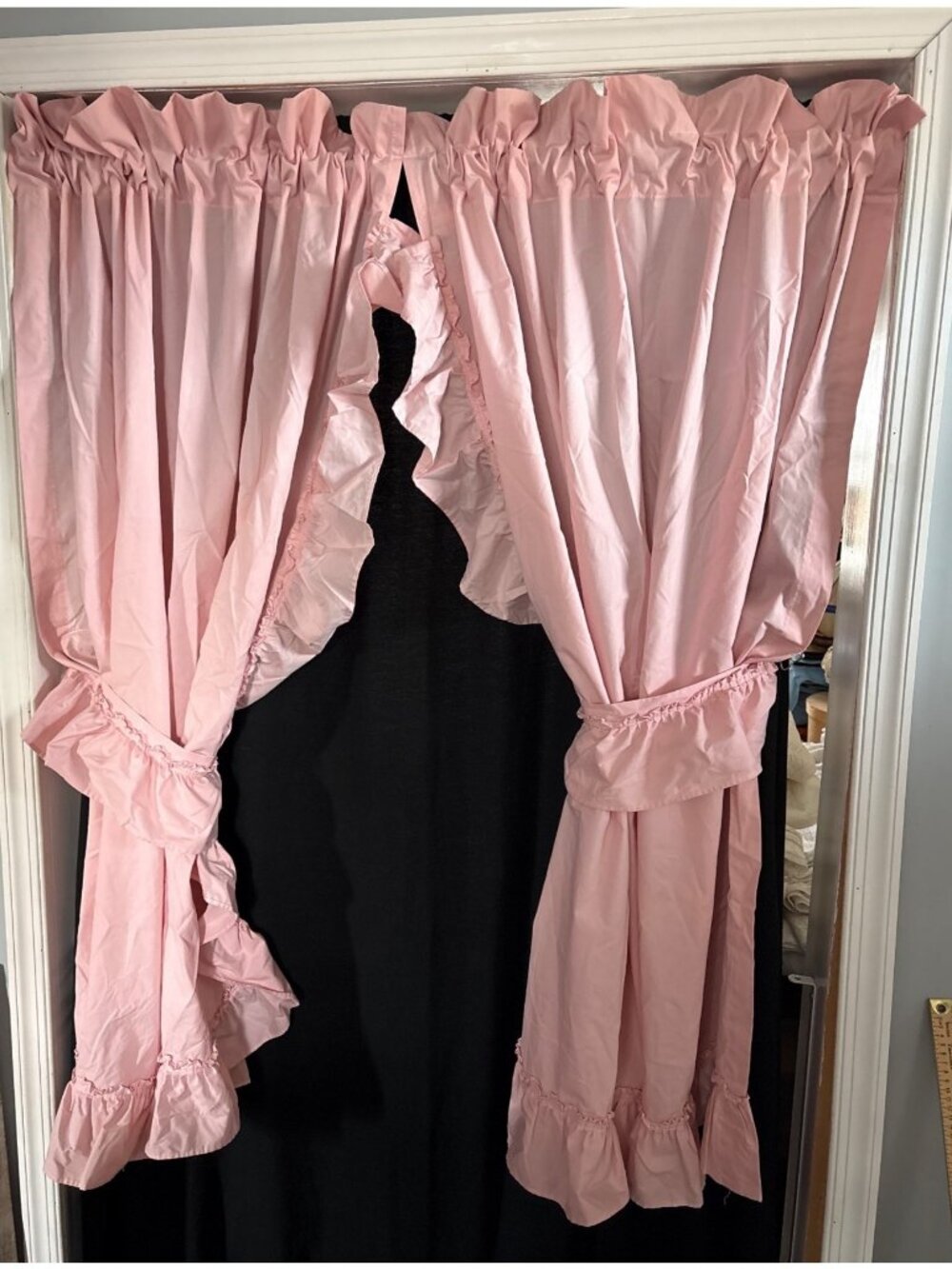 Priscilla Draperies Pink Ruffled Curtains 98x56 JCPenney Rod Pocket